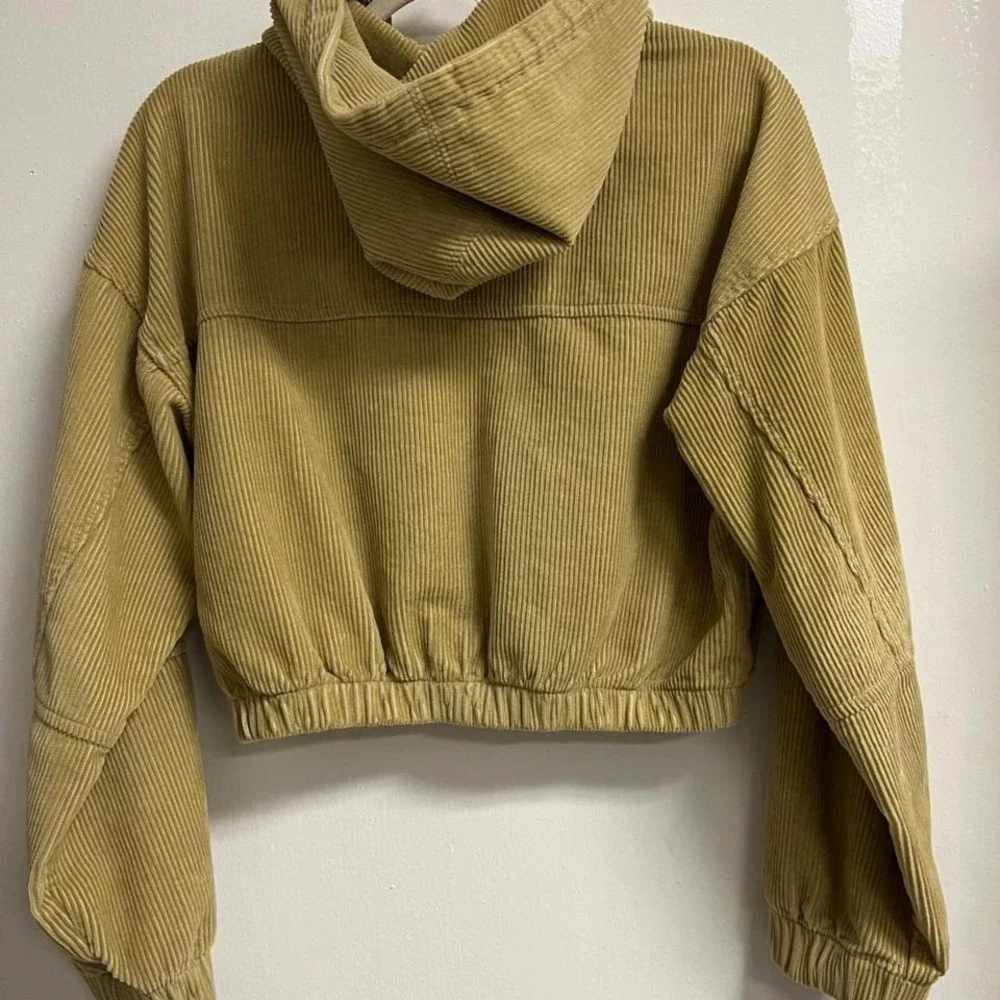 Urban Outfitters BDG Corduroy Zip Up Hooded Jacket‎ Mustard Yellow Cropped XS